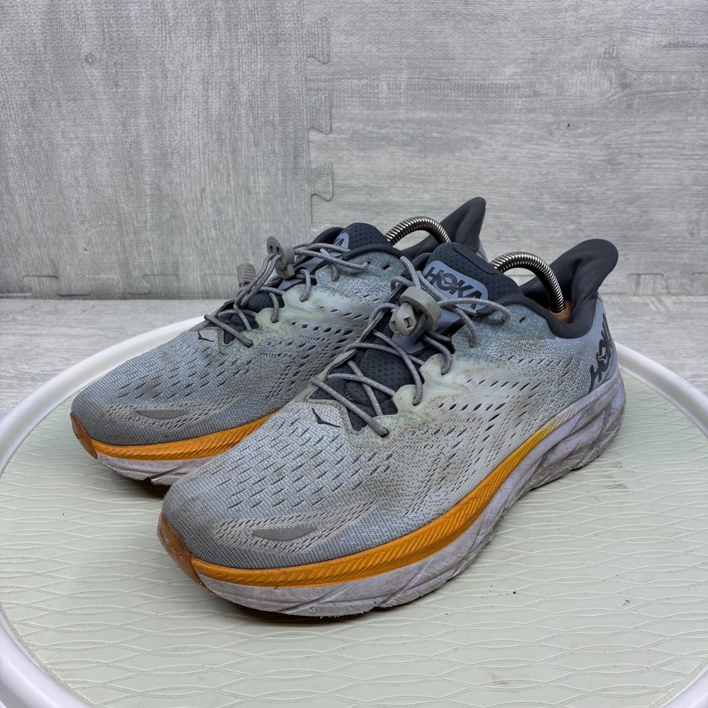Hoka One One Clifton 8 Mens 10 Gray Orange Mesh Running Shoes 1119393 BFPA